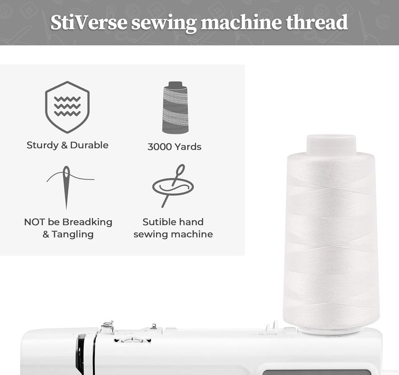 StiVerse 4 Pack White Sewing Thread, Serger Thread Cones of 3000 Yards Each, All Purpose Polyester Sewing Serger, Quilting, Piecing, Overlock Machine - Image 4